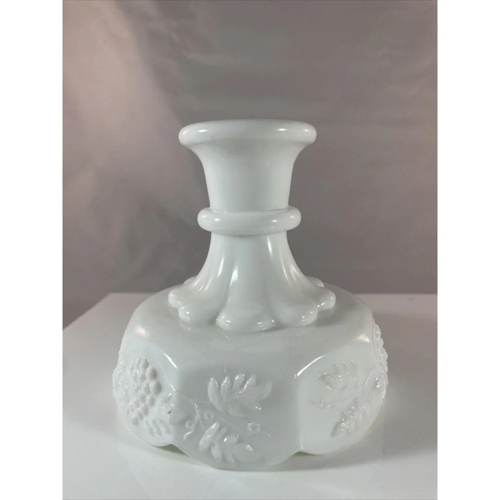 Vintage Westmoreland Milk Glass Candlestick‎ MCM Paneled Grapes Vines - Single